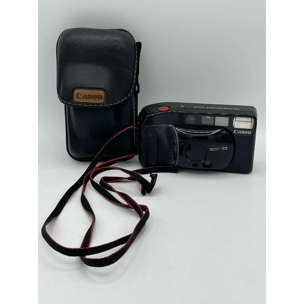 Vtg Cannon Sure Shot Supreme Camera 38mm Lens W/ Strap Auto Focus/Leather Case